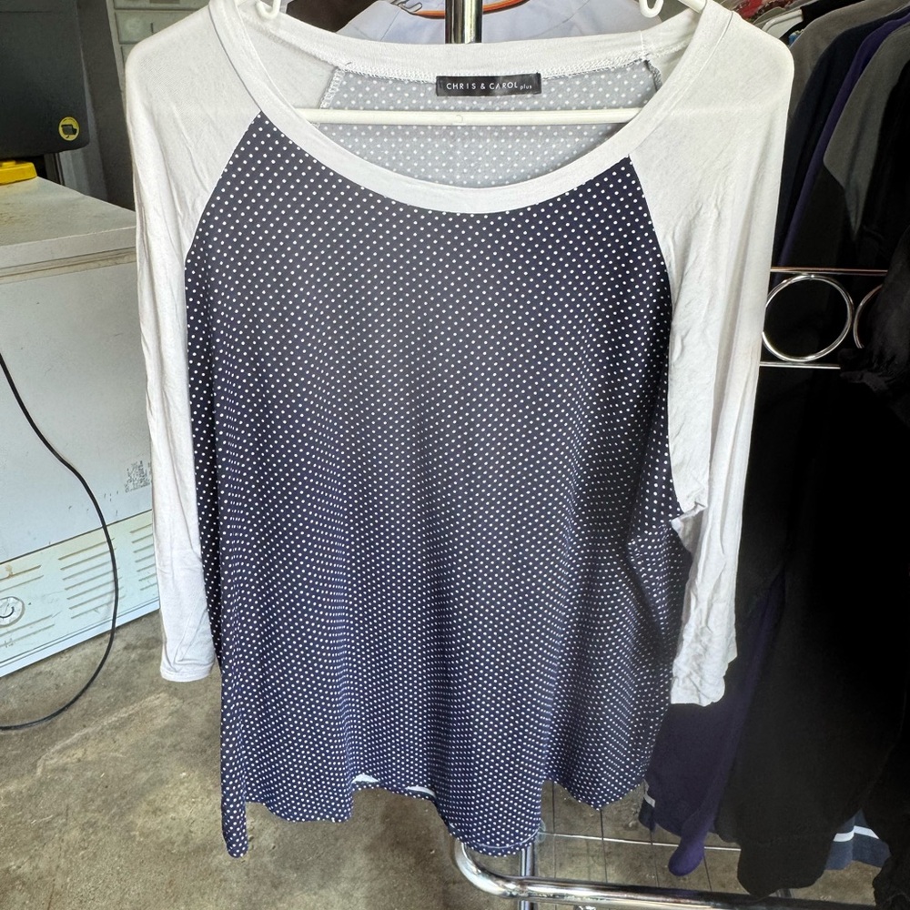Women's Navy and White Polka Dot 3/4 Sleeve Top
